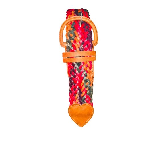 Boho Handwoven Multicolor Braided Leather Belt W/ Heart Accent Buckle Western M - Picture 2 of 7